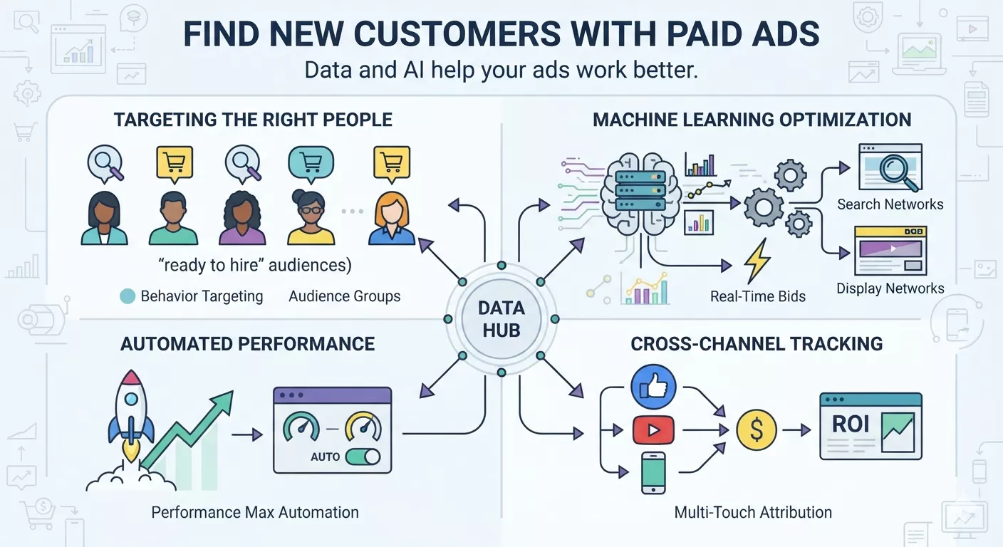 Paid media dashboard showing Google and Meta ad performance